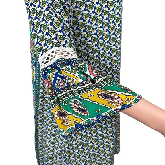 Umgee Womens Boho Tunic Dress SZ M Paisley Multicolor 3/4 Bell Sleeves V-Neck - Picture 8 of 16